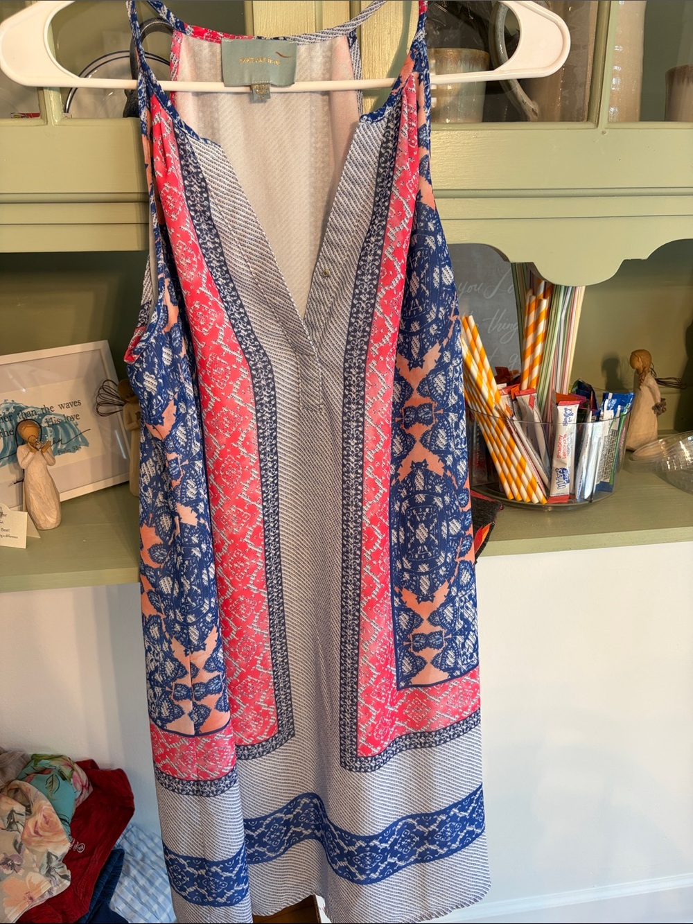 Vera Wang Pink and Blue Printed Mini Dress